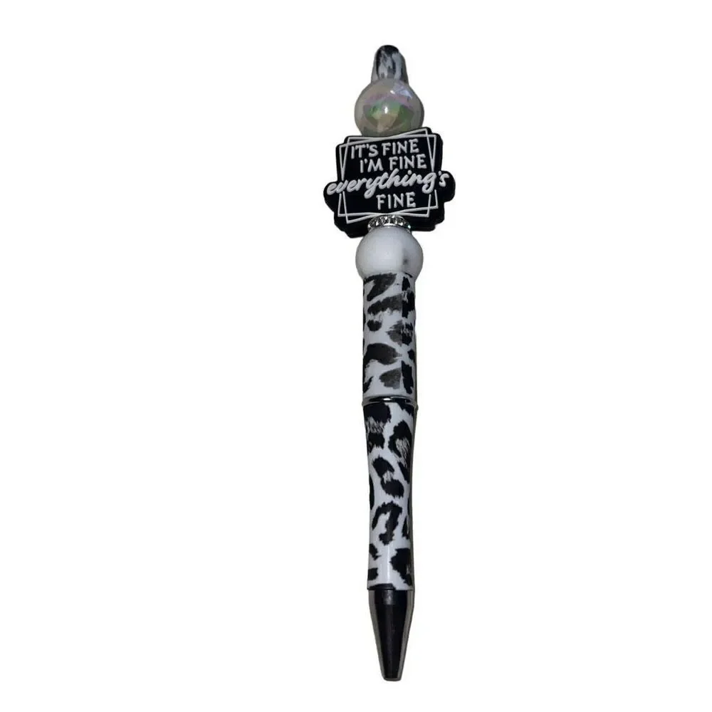 It’s fine, I’m fine, everything’s fine beaded pen handmade black leopard cheetah